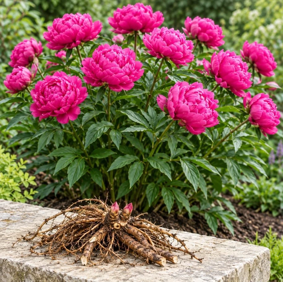 Double Pink Peony Bulbs - Fragrant, Large Blooms, 2-3 Eyes Bare Root, Outdoor - Image 1