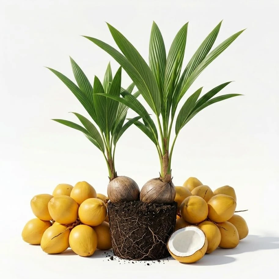 Dwarf Yellow Malayan Coconut Tree Live Plant - Freshly Sprouted, 6-8 Inches Tall - Image 1