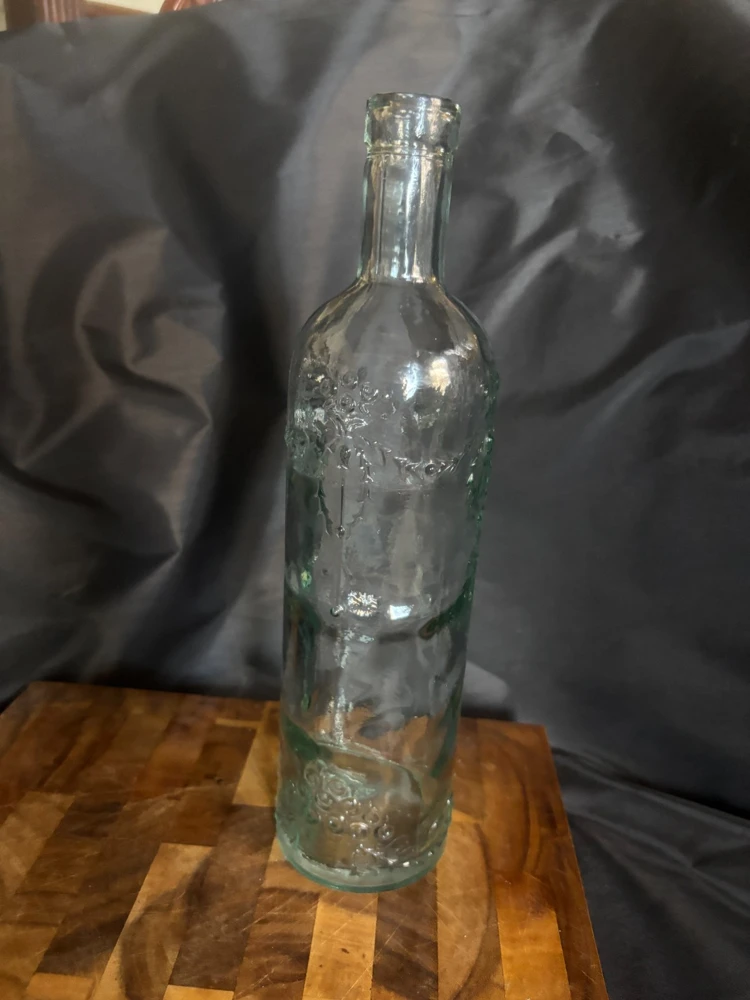 Embossed Green Glass Oil & Vinegar Cruet - Floral Swag Design, 18oz, 11" Tall - Image 1