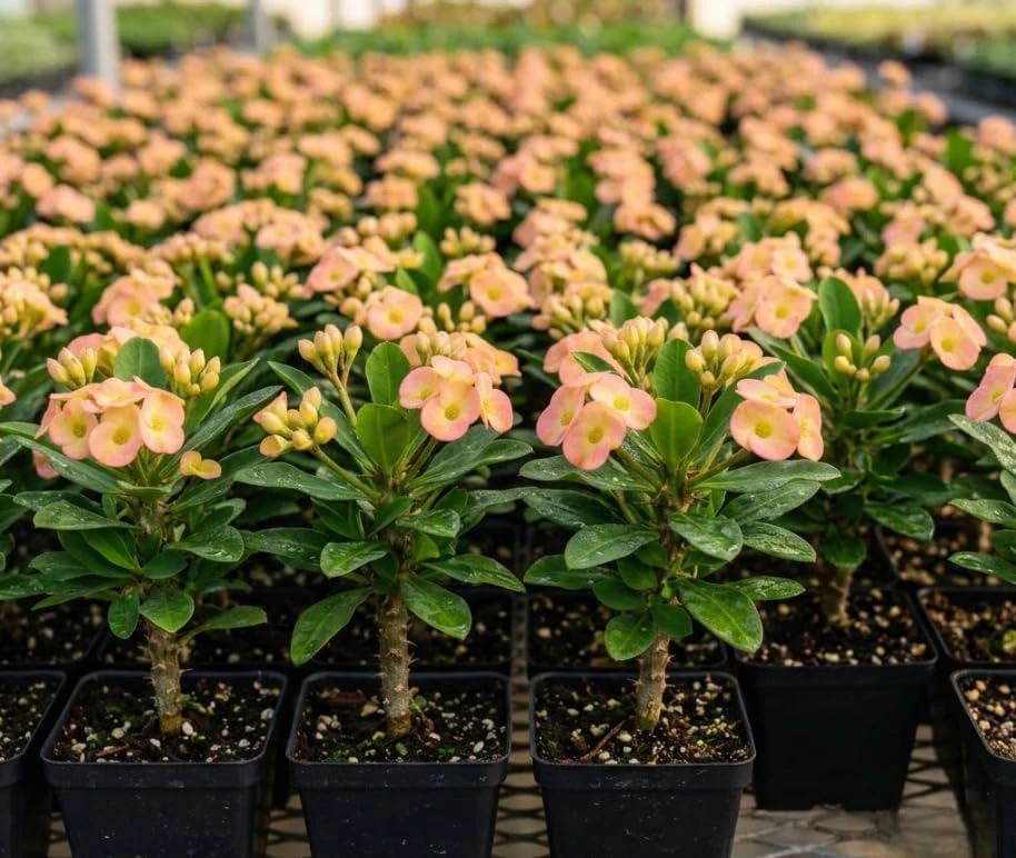 Euphorbia Milii Crown of Thorns Live Plant - Yellow Pinkish, 2 Inch Pot, Indoor/Outdoor - Image 1