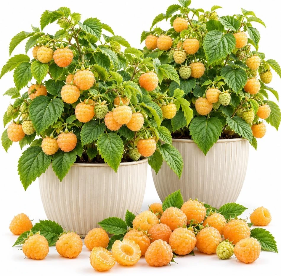 Fall Gold Raspberry Live Plants - Set of 2, 4-6 Inches Tall Berry Bushes for Outdoor Garden - Image 1