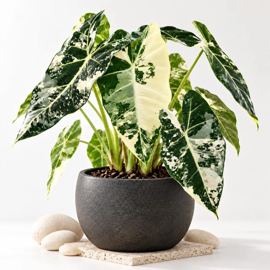 Frydek Alocasia Live Plant – Variegated Tropical Houseplant – 4-7 Inches Tall - Image 1