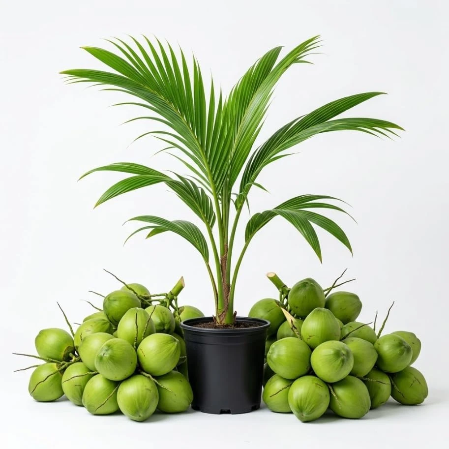 Green Malayan Coconut Tree – Dwarf Live Plant – 2-3 Ft Tall – 1 Gallon Pot – Tropical Fruit Tree - Image 1