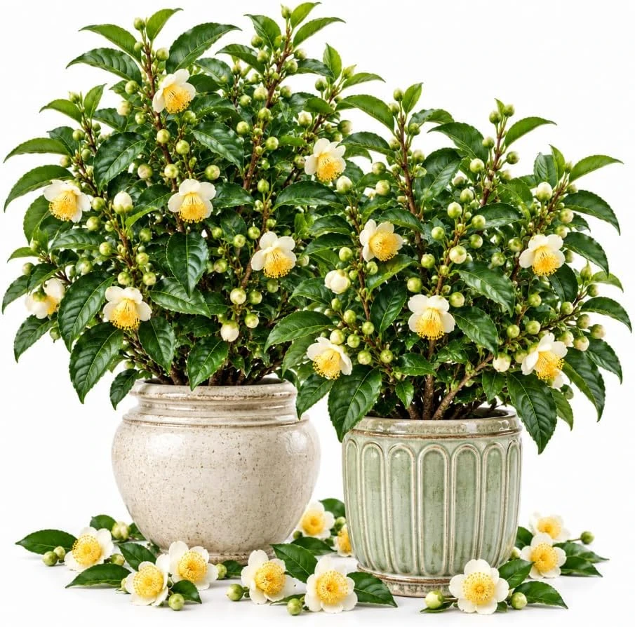 Green Tea Camellia Sinensis Live Plants, Set of 2, 4-7 Inches Tall, Outdoor Tea Shrub - Image 1