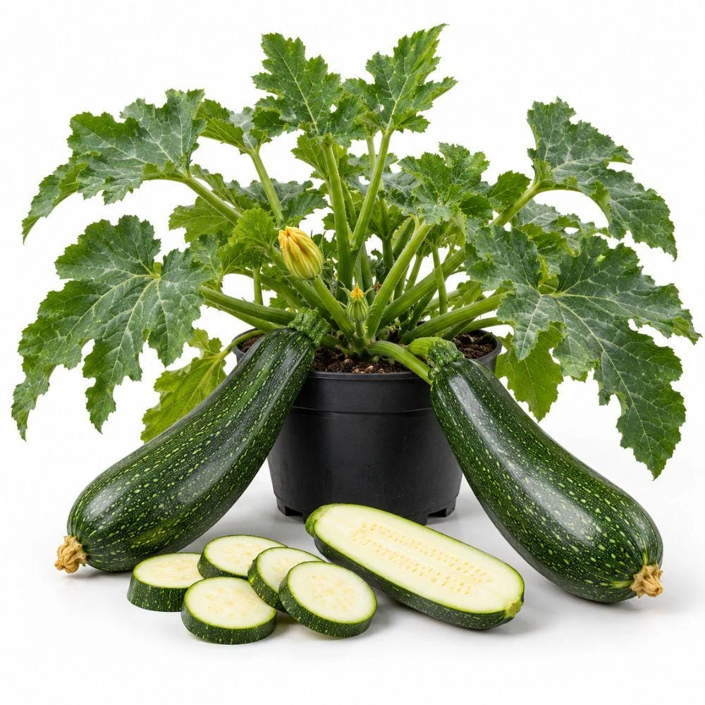 Green Zucchini Live Seedlings - 2 Plants, 4 Inch Pot, Summer Squash - Image 1