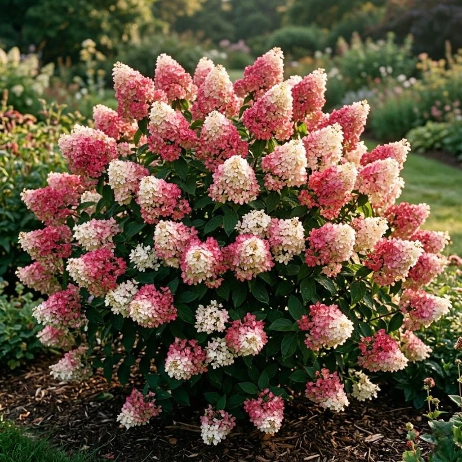 Hydrangea Paniculata Live Plant - White & Pink Two-Toned Flowers, 6-12" Tall, Quart Pot - Image 1