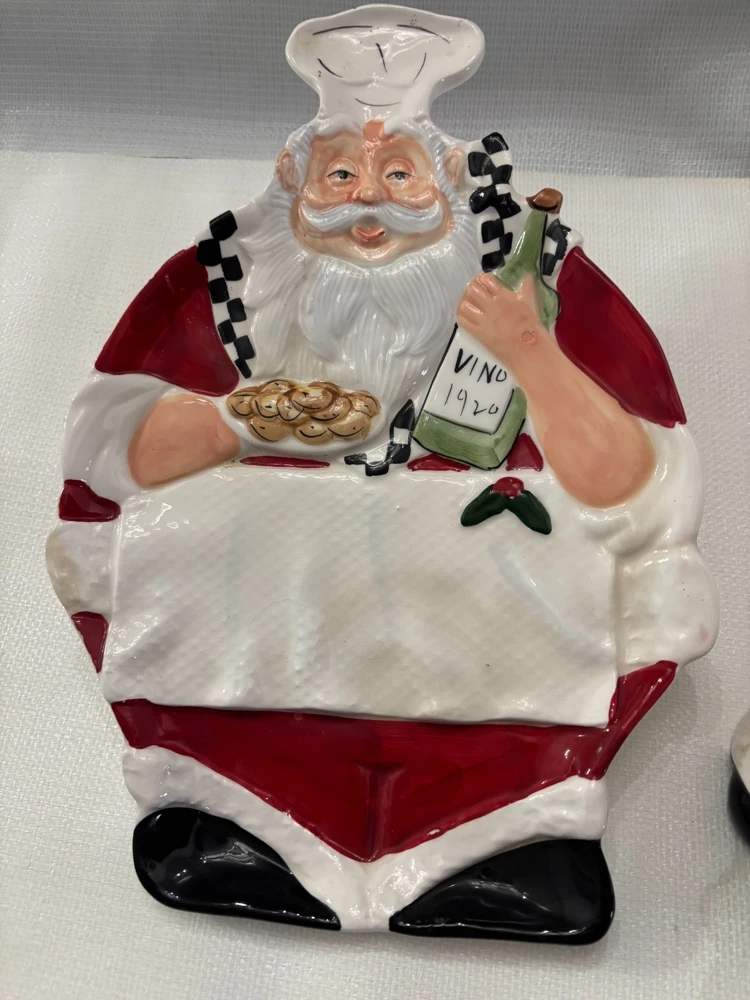 Italian Chef Santa Serving Platter & Oil Dispenser Set - Ceramic & Glass, Multicolor, 15.5" Oval - Image 2