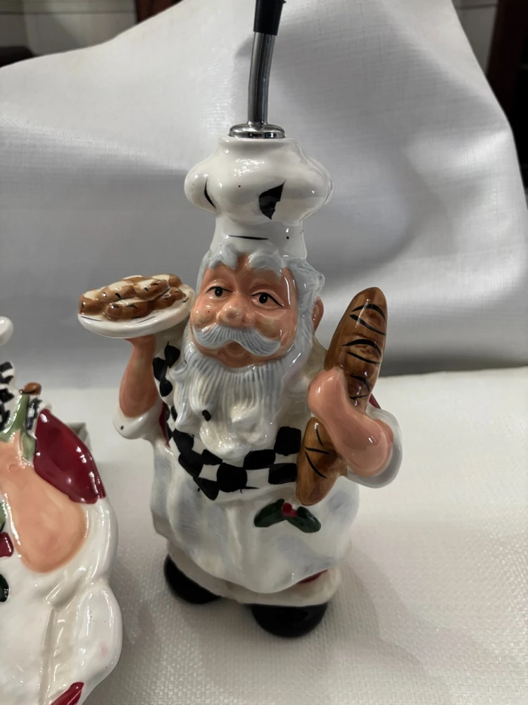 Italian Chef Santa Serving Platter & Oil Dispenser Set - Ceramic & Glass, Multicolor, 15.5" Oval - Image 3
