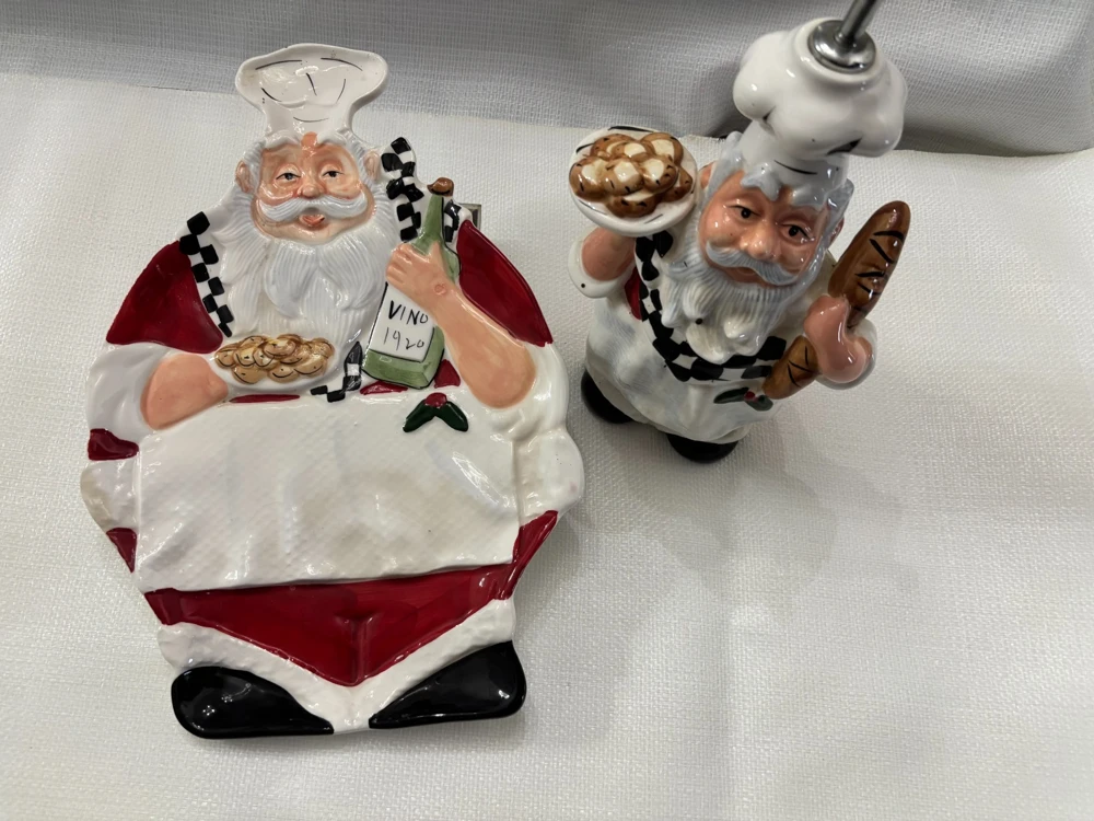 Italian Chef Santa Serving Platter & Oil Dispenser Set - Ceramic & Glass, Multicolor, 15.5" Oval - Image 1