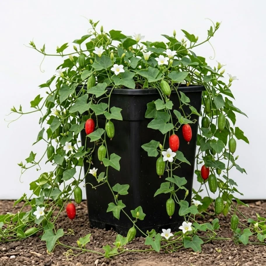 Ivy Gourd Vine Live Plant – Scarlet Gourd Tindora – Perennial Tropical Vine – 4" Pot - Image 1