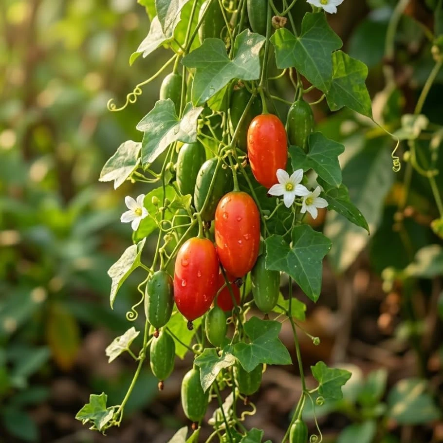 Ivy Gourd Vine Live Plant – Scarlet Gourd Tindora – Perennial Tropical Vine – 4" Pot - Image 5