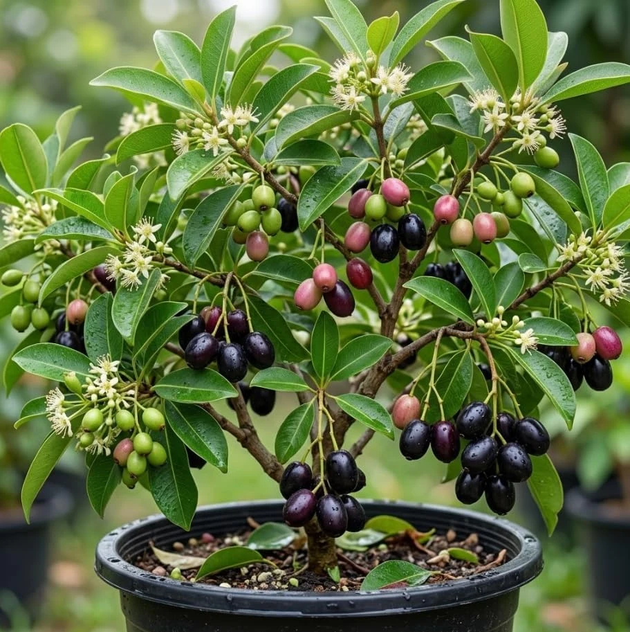 Jamun Fruit Tree Live Plant, Java Plum Syzygium, Tropical Fruit Starter 5-8" Tall - Image 1