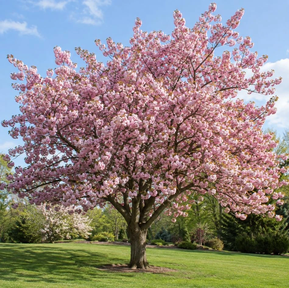 Kwanzan Flowering Cherry Tree - Double Pink Blossom Live Plant, 1 Ft Tall, Outdoor - Image 1