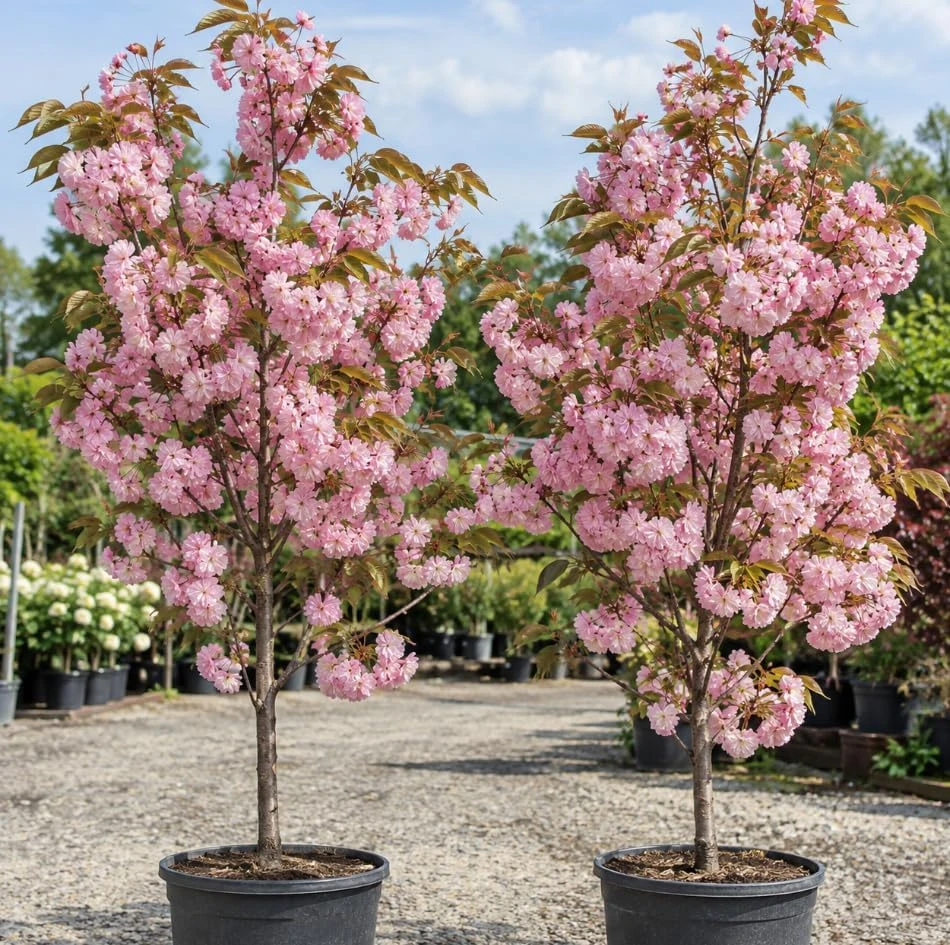 Kwanzan Flowering Cherry Tree Live Plant - 1-2 Ft Tall Double Pink Blossom - Image 1