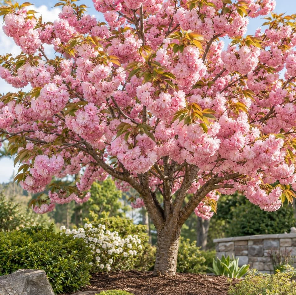 Kwanzan Flowering Cherry Tree Live Plant - 1-2 Ft Tall Double Pink Blossom - Image 3