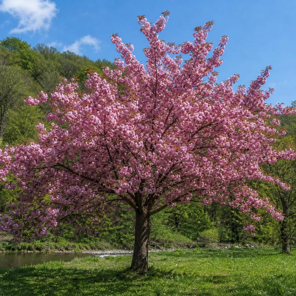 Kwanzan Flowering Cherry Tree Live Plant – Double Pink Blossoms – 6-14" Tall 2.5" Pot - Image 1