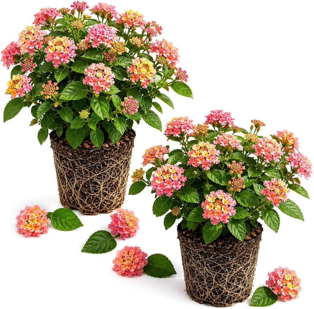 Lantana Athens Rose Live Plants - Set of 2, 4-7 Inches, Outdoor Shrub - Image 1