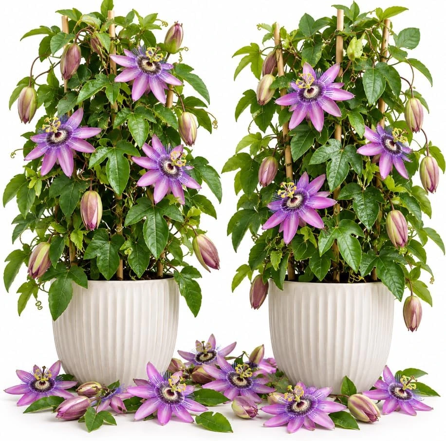 Lavender Passion Flower Live Plants - 2 Pack, 4-7" Tall, Violet Purple Climbing Vine for Outdoors - Image 1
