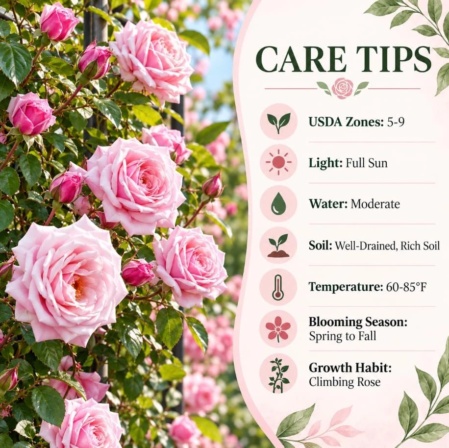 Light Pink Climbing Rose Live Plant, 4-7 Inches Tall, Fragrant Reblooming Bush for Garden & Containers - Image 5