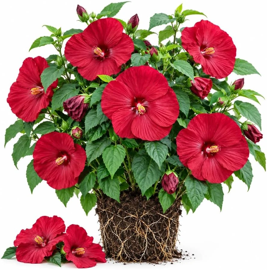 Luna Red Hardy Hibiscus Live Plant, 4-7 Inches Tall, Large Red Blooms, Outdoor Shrub - Image 1