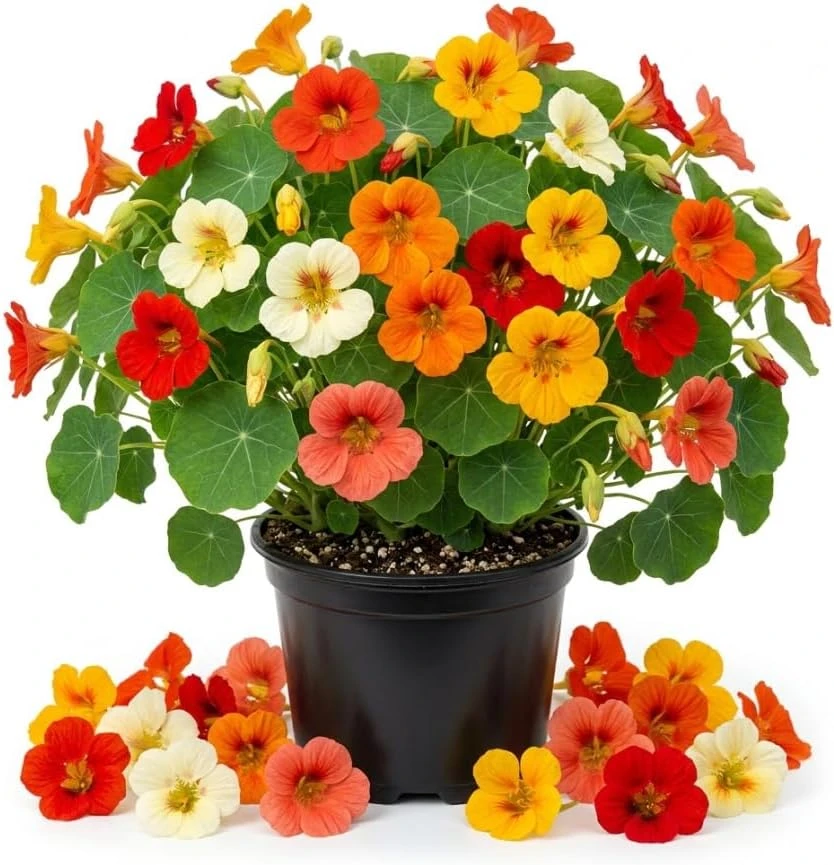 Mixed Nasturtium Live Plant - 4-6" Tall Annual in 4" Pot for Garden & Patio - Image 1