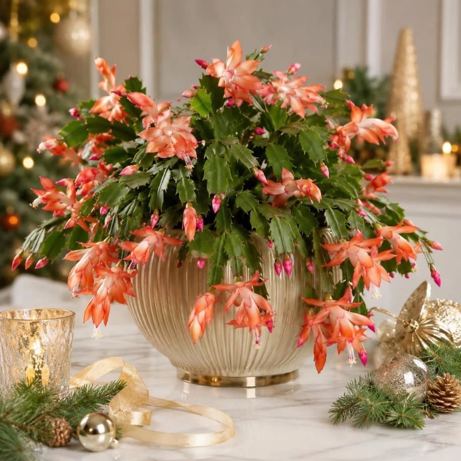 Orange Christmas Cactus Live Plant – Holiday Flowering Succulent – 4-7 Inches Tall – Indoor Houseplant - Image 1