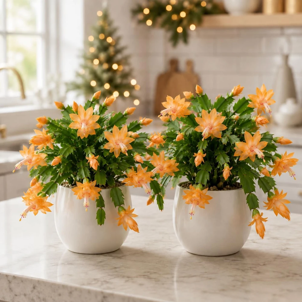 Orange Christmas Cactus Plants - Set of 2, 4-8 Inch Tall Tropical Live Plants - Image 3
