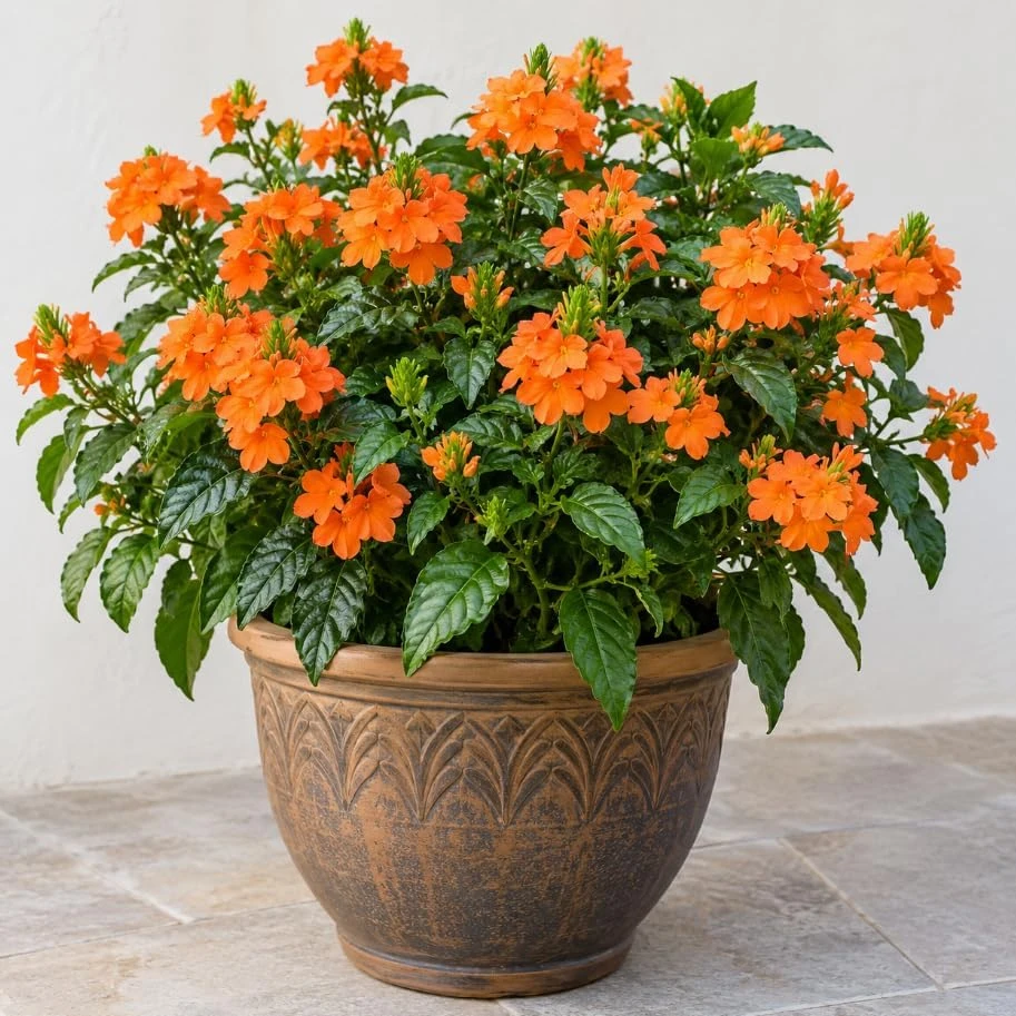 Orange Crossandra Live Plant - Tropical Blooms, Potted Houseplant, 4 Inch Pot - Image 1