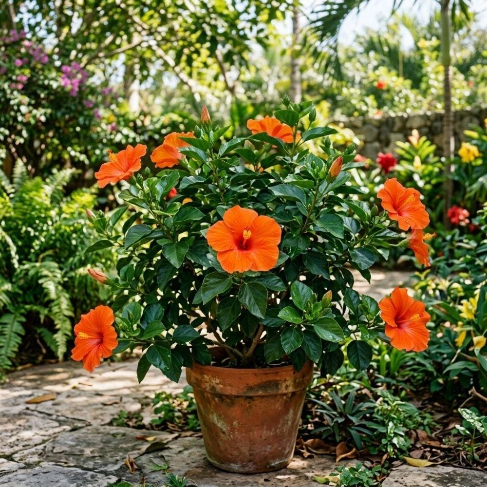 Orange Hibiscus Live Shrub - 5-7 Inch Tropical Plant - Vibrant Flowering Patio & Garden - Image 1