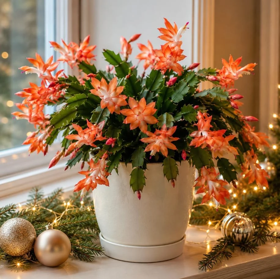 Orange Holiday Cactus Plant – Live Trailing Succulent – 4-7 Inches Tall – Indoor – Seasonal Winter Blooms - Image 1