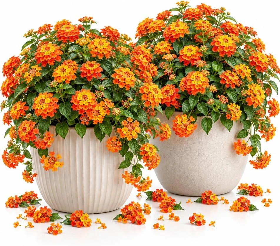 Orange Lantana Live Plants - 2 Pack, 4-7 Inches Tall, Well Rooted, Outdoor - Image 1