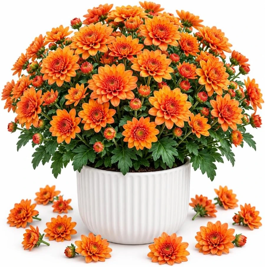 Orange Mum Live Plant – 4-6 Inches Tall Chrysanthemum Starter Plant for Pots & Garden - Image 1
