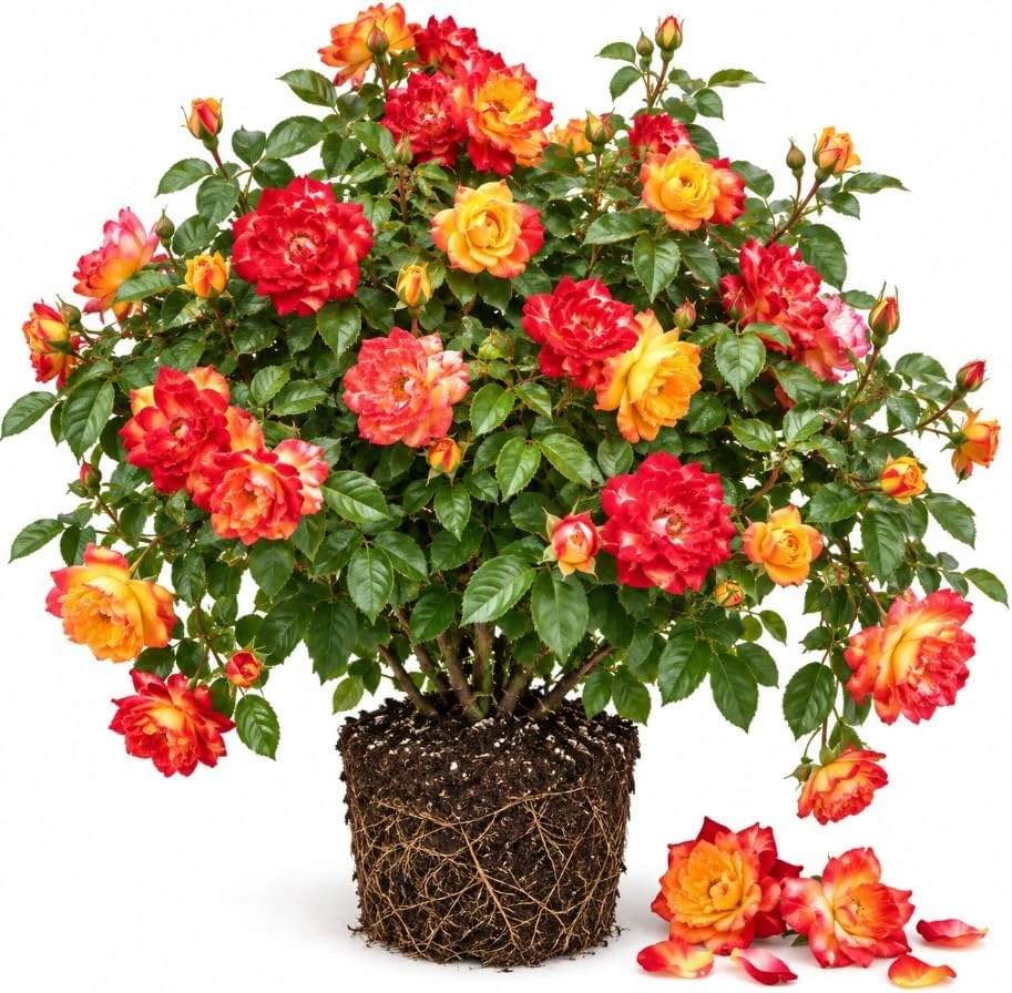 Orange Yellow Climbing Rose Plant, Live, 5-7 Inches Tall, Fragrant Outdoor Flowers - Image 1