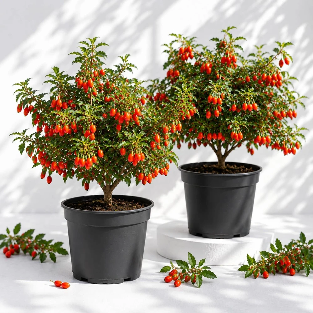 Pack of 2 Goji Berry Live Plants - Tropical Fruit Bush 4-8 Inch Tall - Image 1