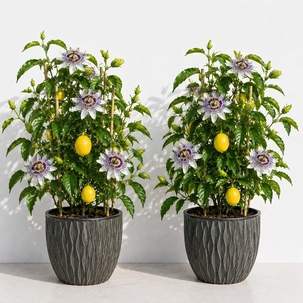 Pack of 2 Maypop Passion Flower Live Plants, 4-6 Inch Tall Purple Passiflora Incarnata Vine, Perennial - Image 1