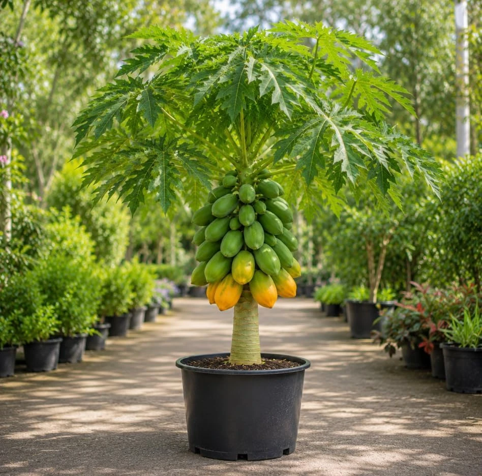 Papaya Tree Live Plant Carica Papaya, Tropical Fruit Tree, 1-2 Ft Tall, 1 Gallon Pot - Image 1