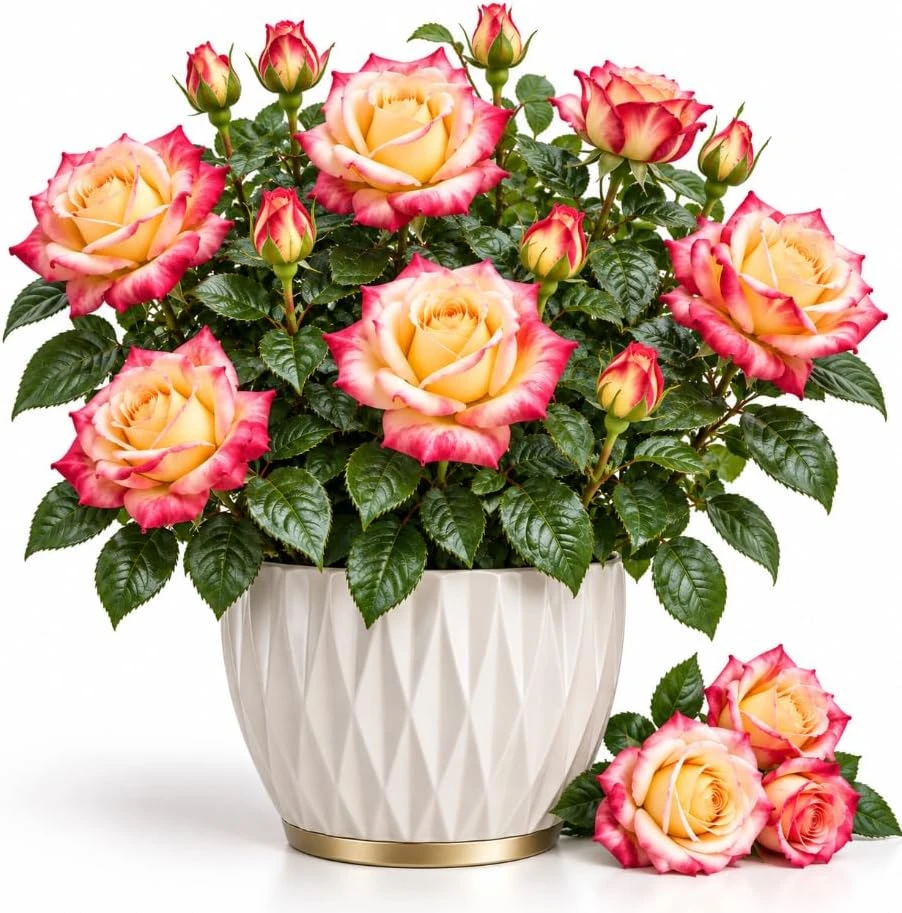 Peace Rose Bush Live Plant - 7-9 Inch Bareroot, Fragrant Reblooming Shrub - Image 1