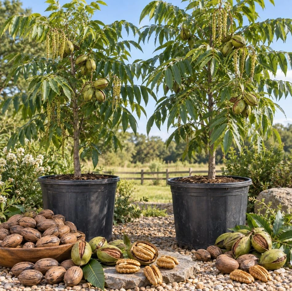 Pecan Trees Live Plants - Hardy Nut Seedlings, 2-Pack, 7-12 Inch Tall Outdoor - Image 1