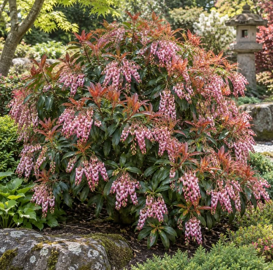 Pieris Japonica Live Plant – Lily of the Valley Shrub – 6 Inch Tall – White/Pink Flowers – Outdoor Bush - Image 1