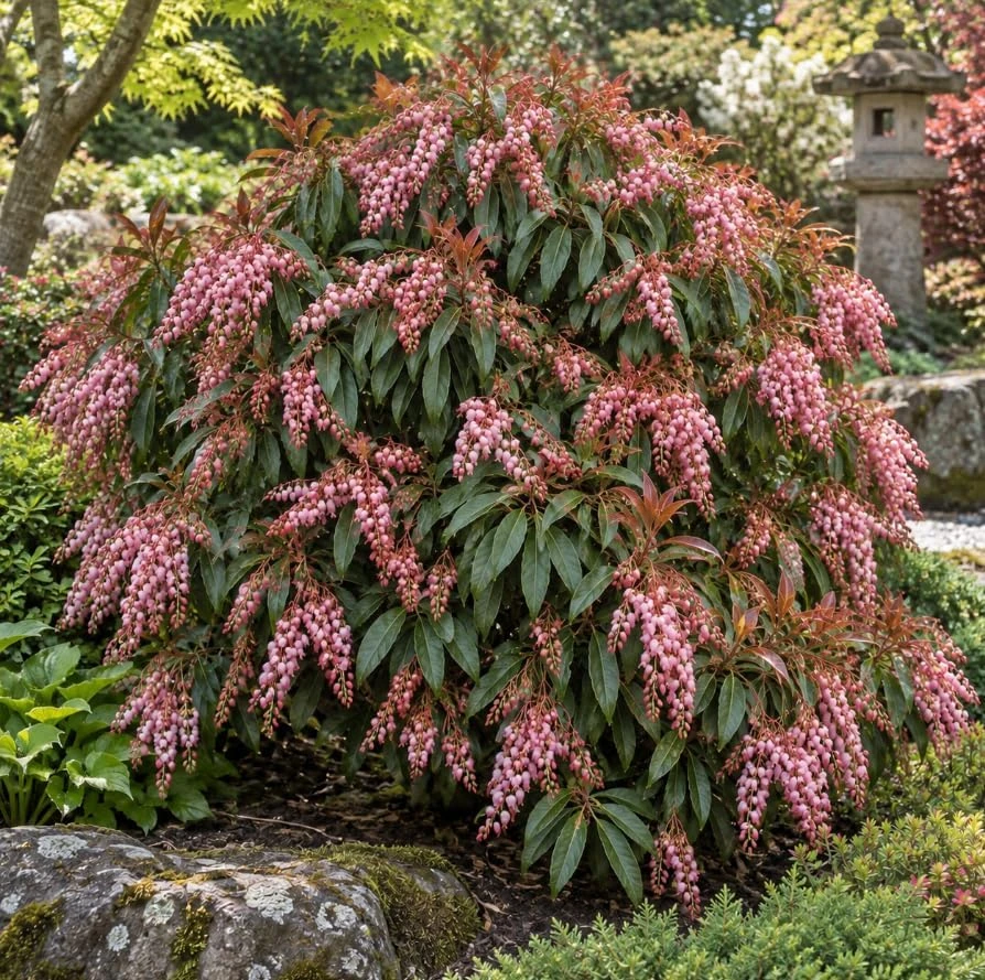 Pieris Lily of the Valley Shrub Live Plant - White to Pale Pink Blooms - 6 Inch Tall - Outdoor - Image 1
