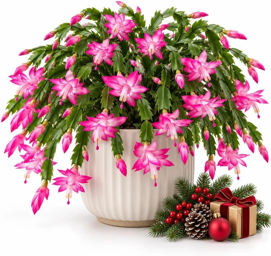 Pink Christmas Cactus Live Plant, 4-7 Inches, Holiday Flowering Succulent for Indoor - Image 1