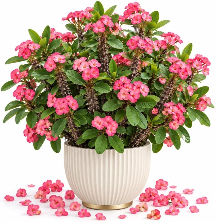 Pink Crown of Thorns Live Plant, Euphorbia Milii Potted Succulent, 4-7 Inches Tall - Image 1