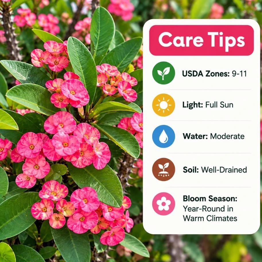 Pink Crown of Thorns Live Plant, Euphorbia Milii Potted Succulent, 4-7 Inches Tall - Image 5