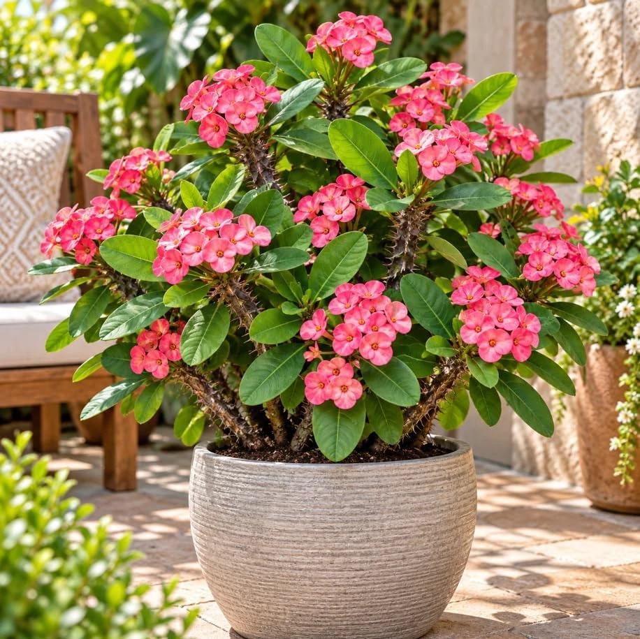 Pink Crown of Thorns Live Plant, Euphorbia Milii Potted Succulent, 4-7 Inches Tall - Image 6