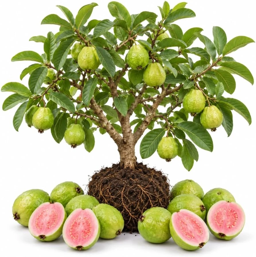Pink Guava Live Plant, 6-10 Inches Tall, Sweet Tropical Fruit Tree Starter - Image 1