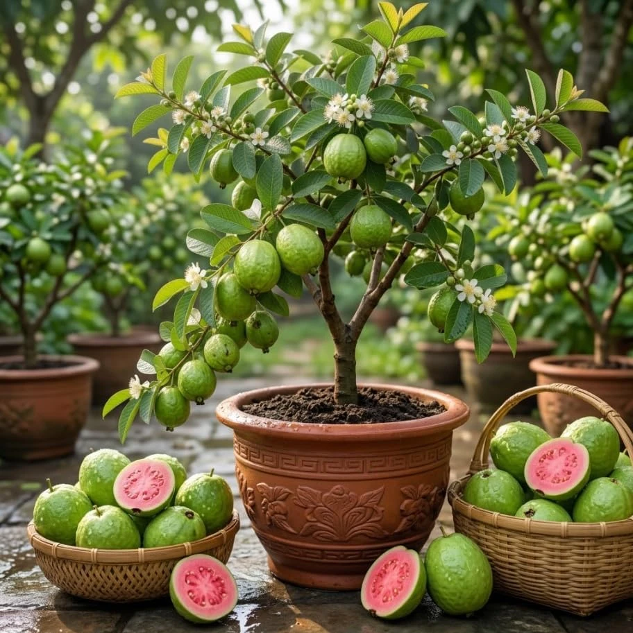 Pink Guava Tree Live Plant - 6-10 Inch Tall Tropical Fruit Tree in 4" Pot - Image 1