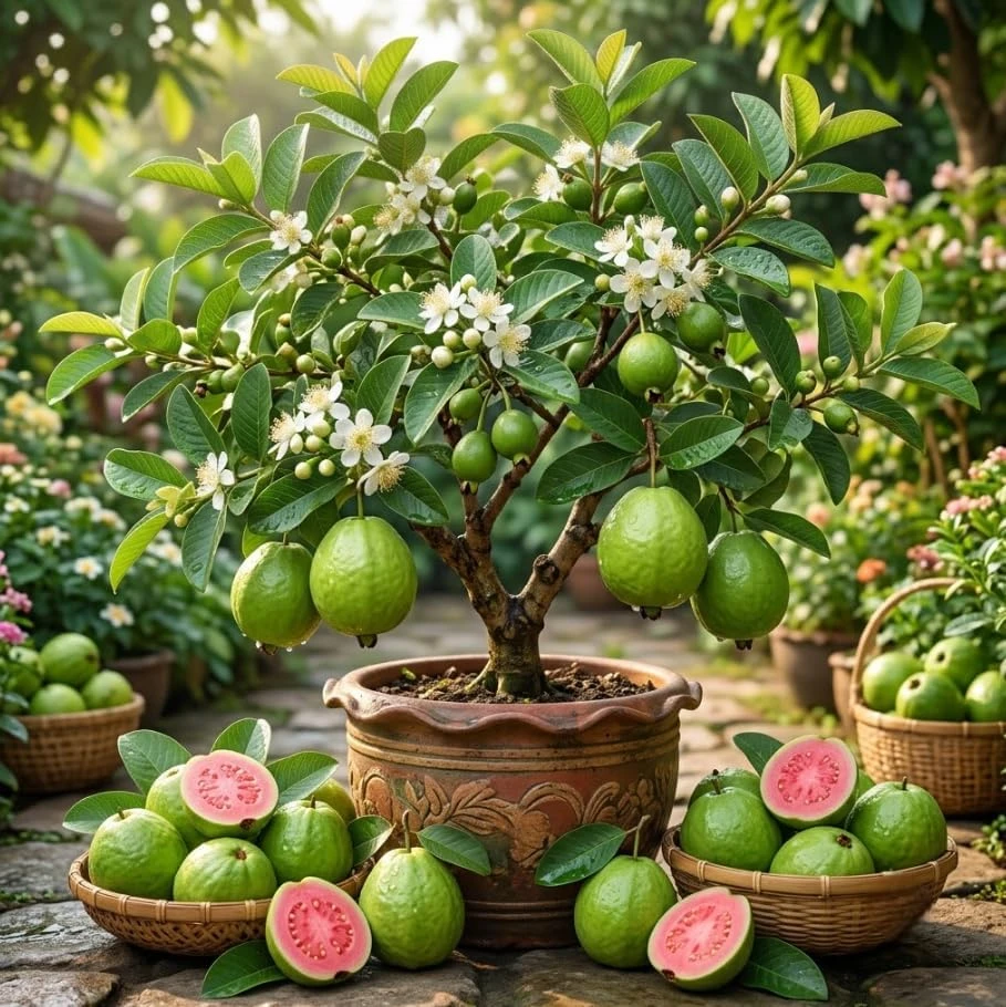 Pink Guava Tree Live Plant - Dwarf Tropical Fruit Tree 5-10" Tall in 4" Pot - Image 1