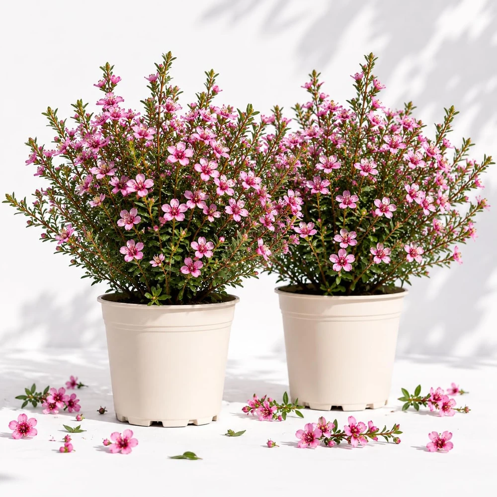 Pink Manuka Tea Plant Live - Leptospermum Bush, 4-6 Inch Tall, Set of 2 - Image 1