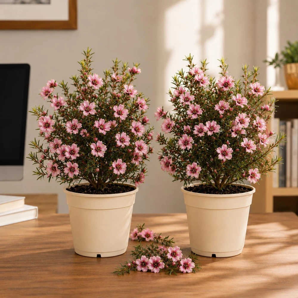 Pink Manuka Tea Plants 2-Pack, Leptospermum scoparium, 4-6 Inch Tall Live Shrub - Image 1