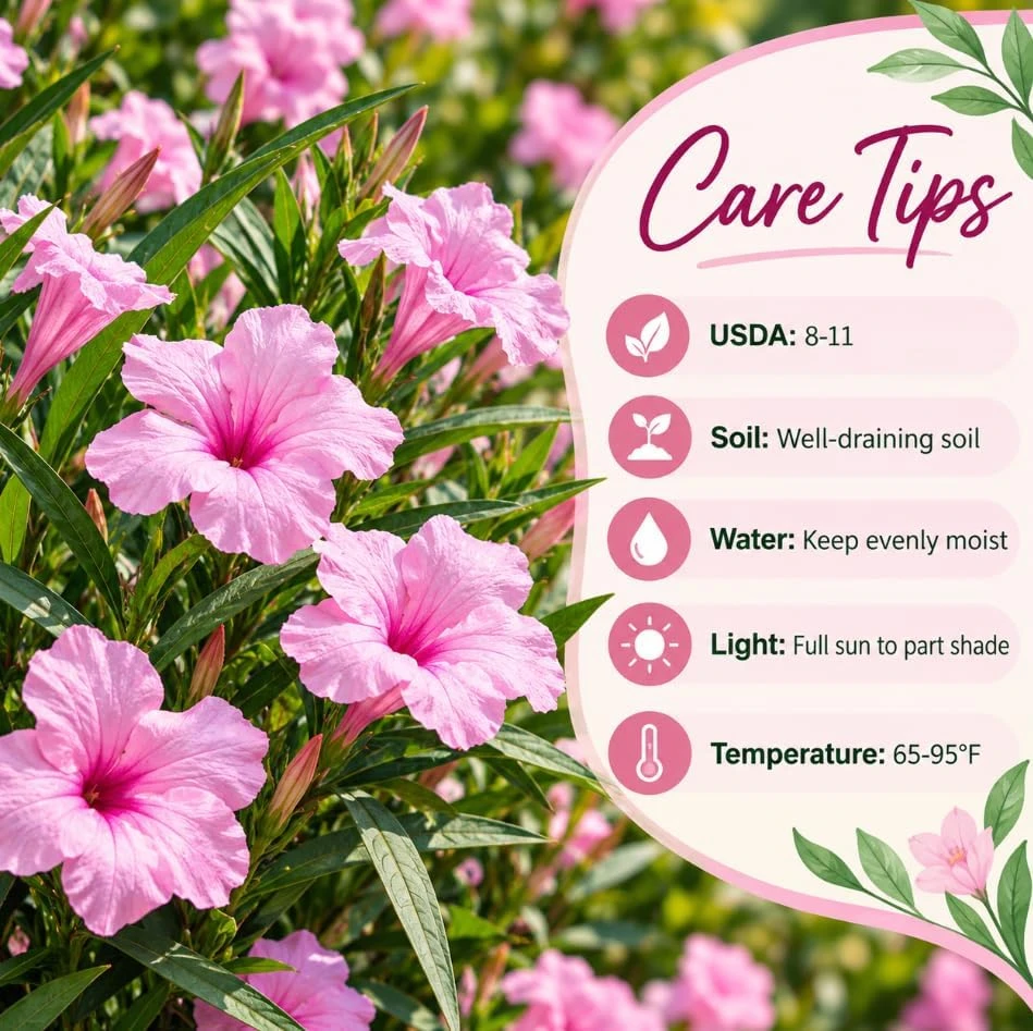 Pink Mexican Petunia Live Plant โ Ruellia Perennial Starter, 4-6 Inches Tall, Outdoor - Image 5